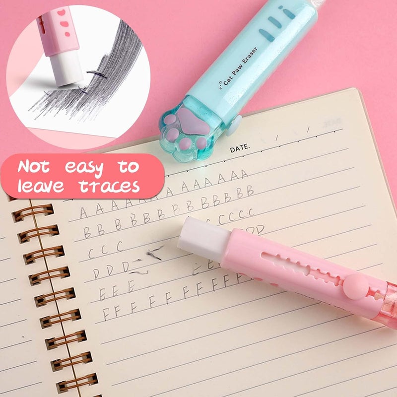 keepsweat Cat Paw Shaped Cute Erasers 4 Pcs Retractable Kawaii Eraser with 4 Pcs Papermate Eraser Refills Push Pull Design Eraser for Kids Girls Cat Rubber Aesthetic Erasers Student Home School Supplies - Image 4